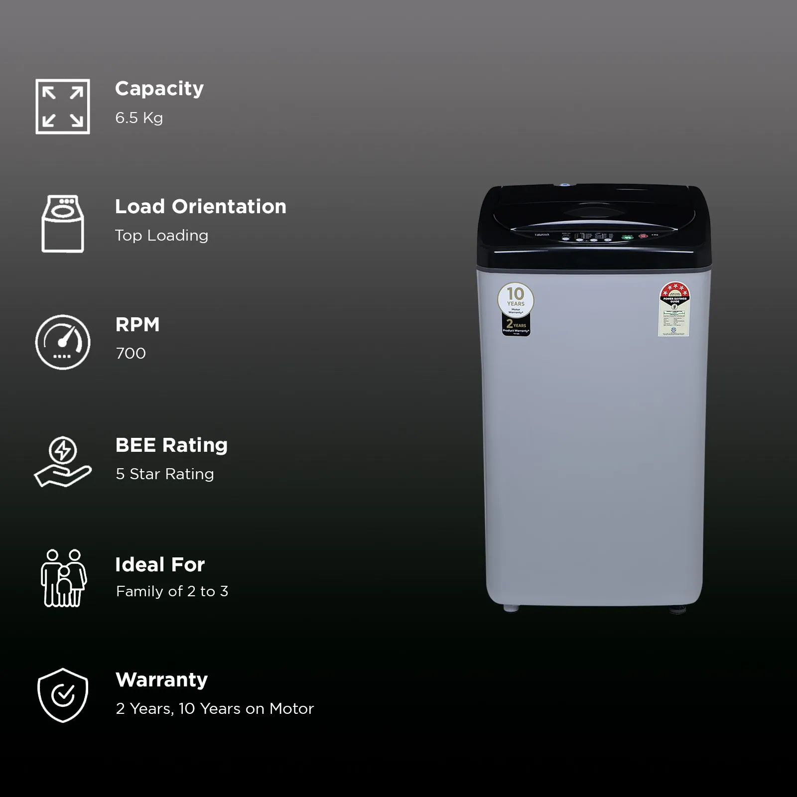 Croma 6.5 kg 5 Star Fully Automatic Top Load Washing Machine (Lint Filter, Inox Grey) - Image 2