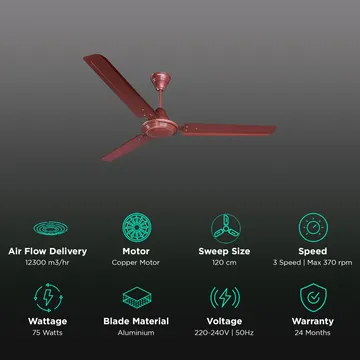 Crompton Surebreeze Hill Briz 1 Star 1200mm 3 Blade Copper Motor Ceiling Fan Inverter Technology - Image 5