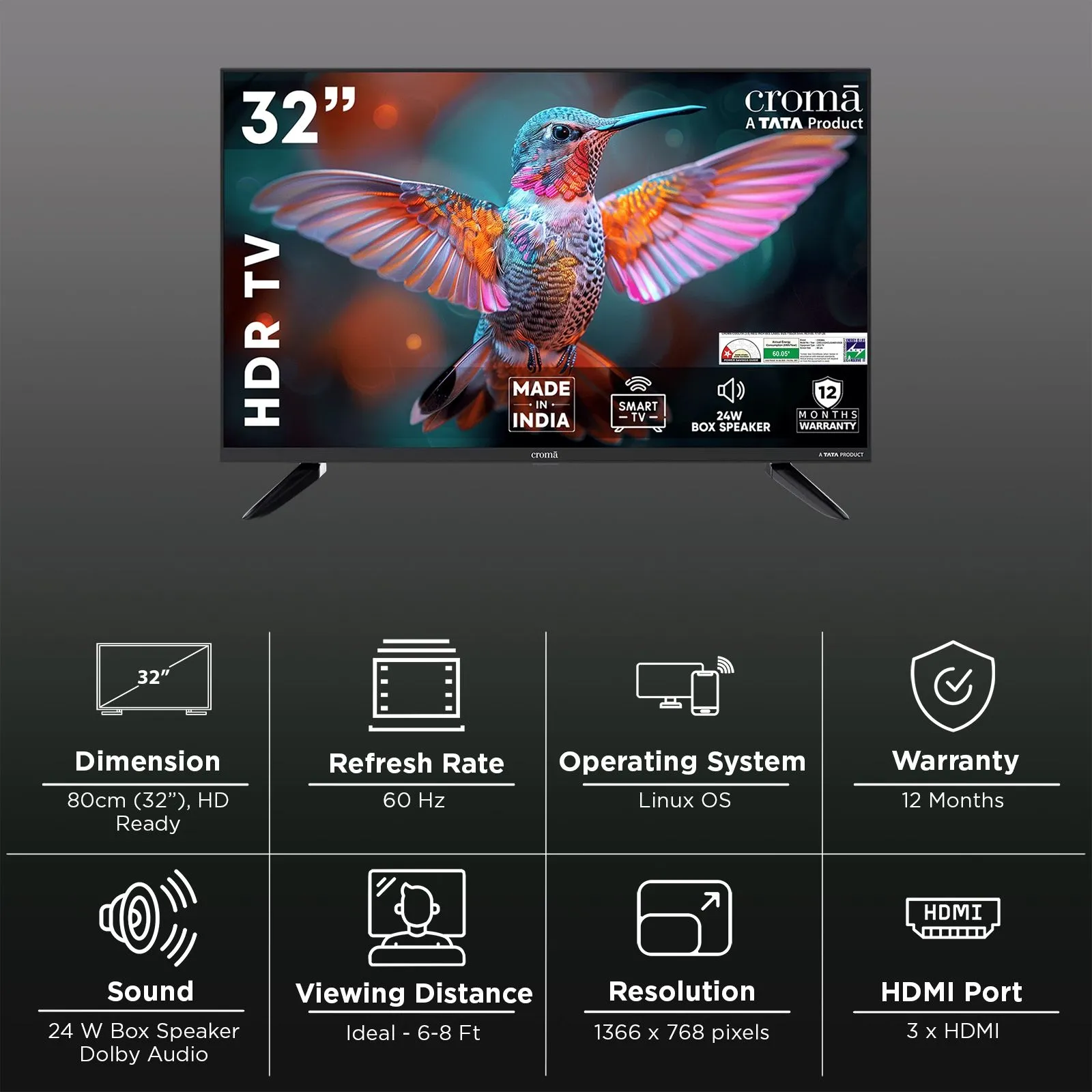Croma 80 cm (32 inch) HD Ready LED Smart Linux TV with A+ Grade Panel (2026 model) - Image 4